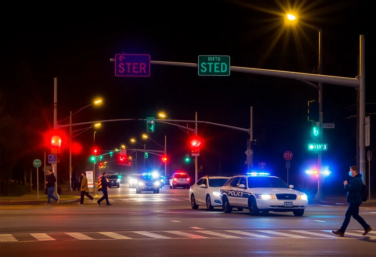 Police at an intersection in Asheville highlighting traffic safety