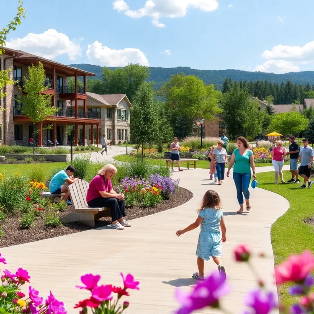 Families enjoying the restored park in Asheville, North Carolina