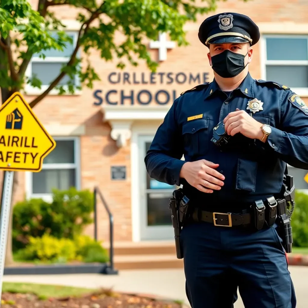 Police officer ensuring safety near Asheville school