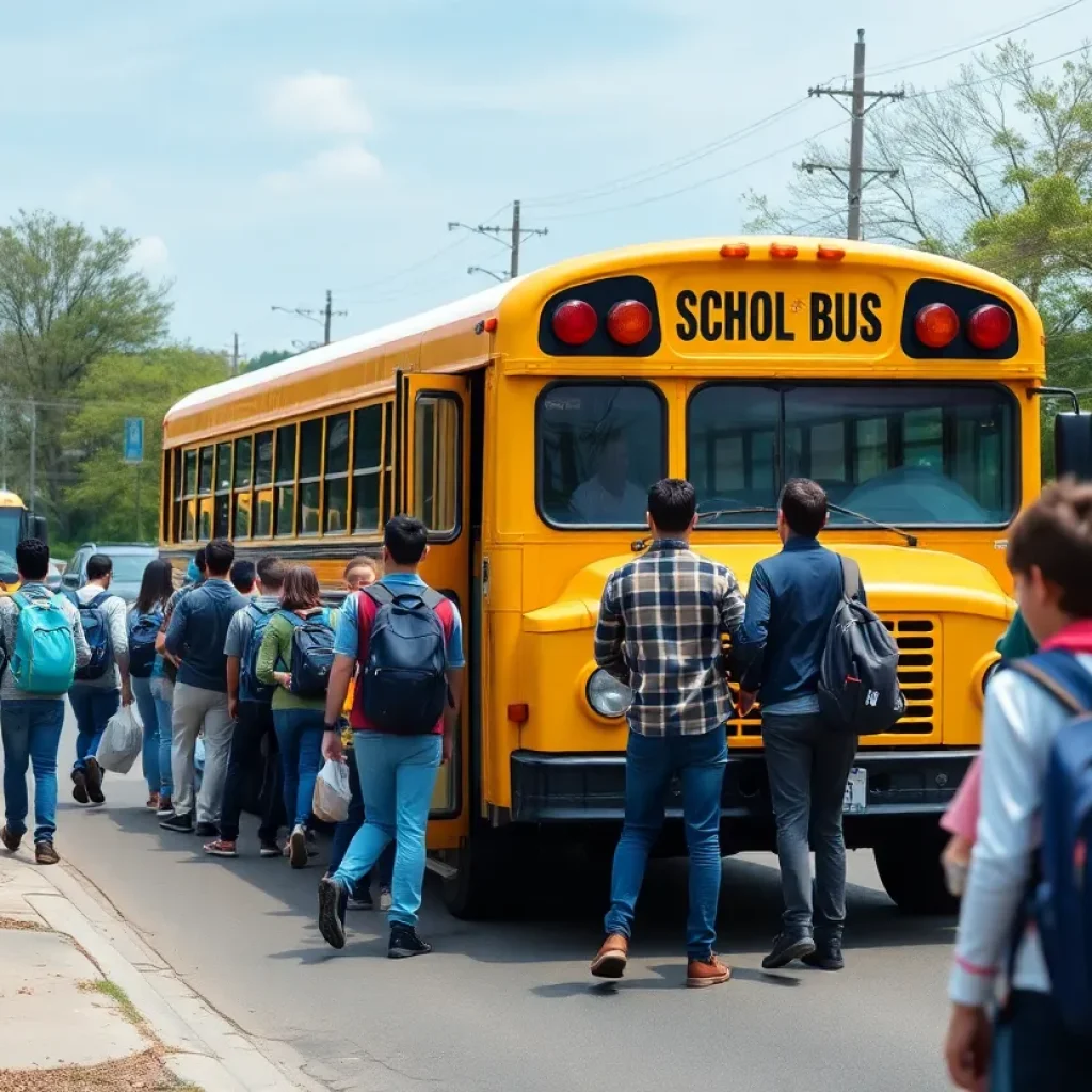 Students boarding a school bus in Asheville