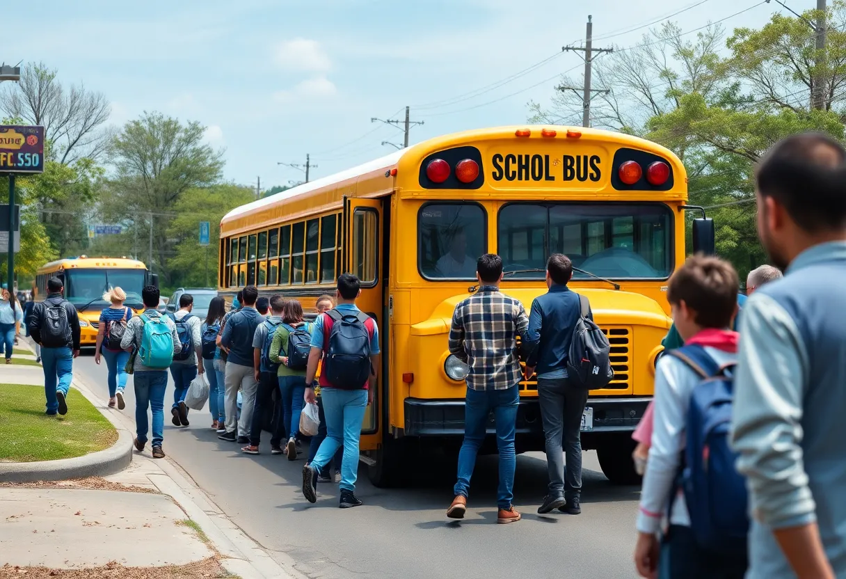 Students boarding a school bus in Asheville