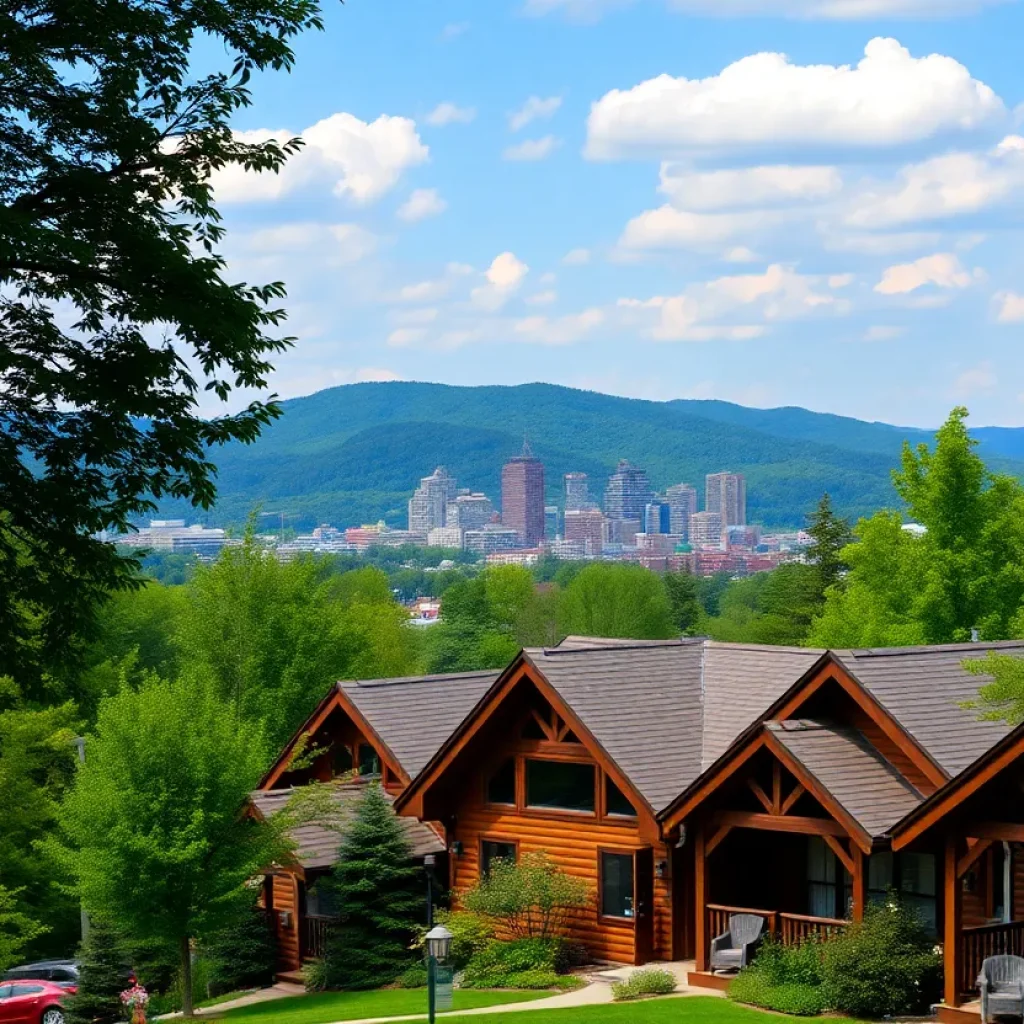Scenic view of Asheville with unique cabins and vibrant scenery