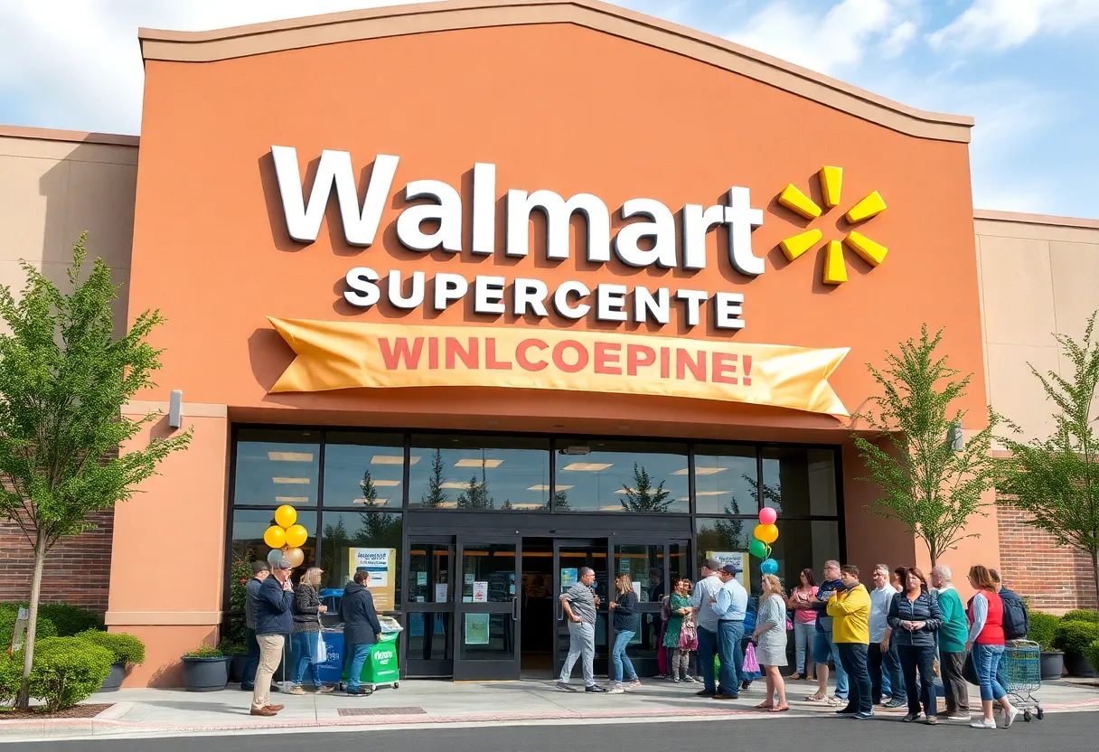 Exterior of Asheville Walmart Supercenter during grand reopening celebration