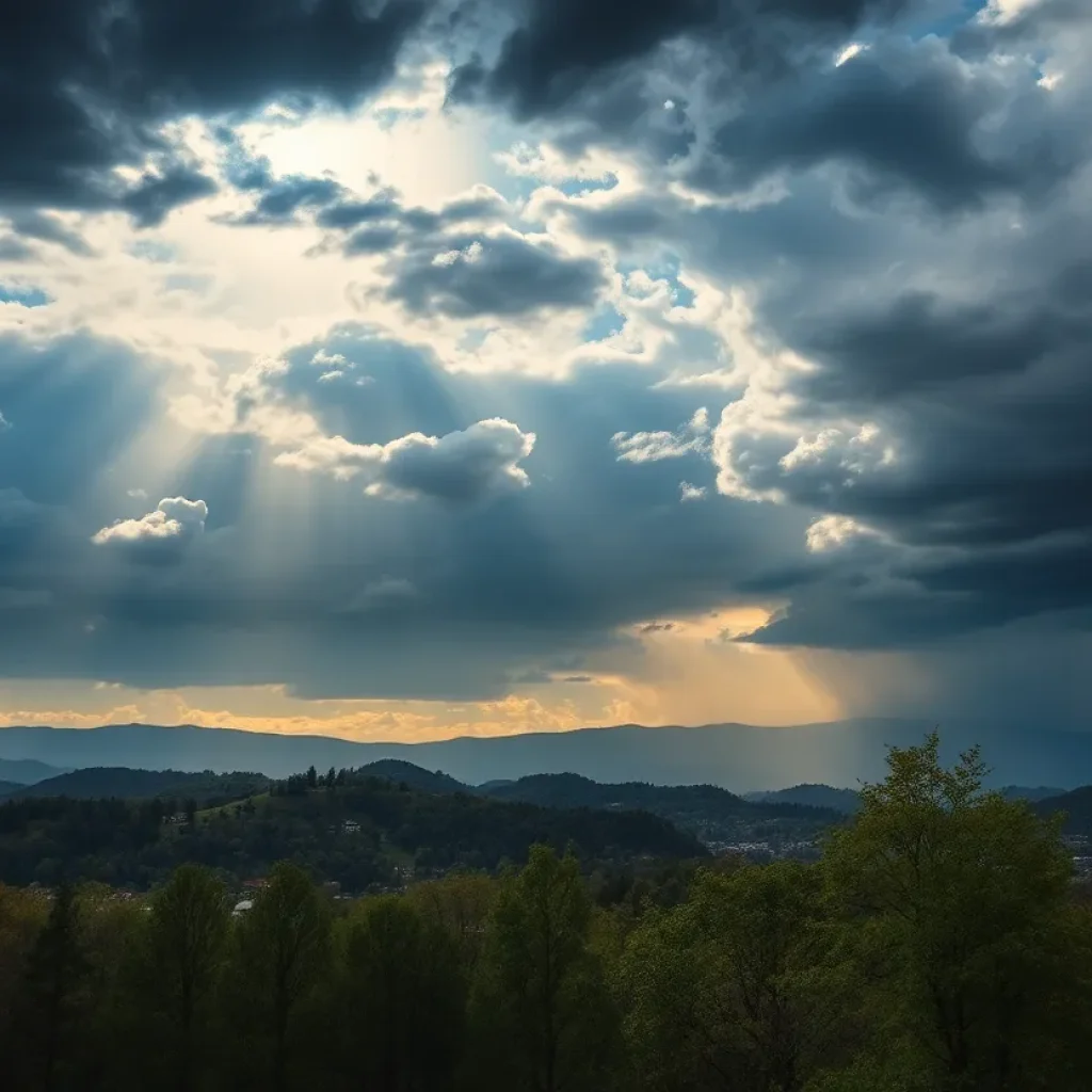 Scenic view of Asheville under changing weather conditions.