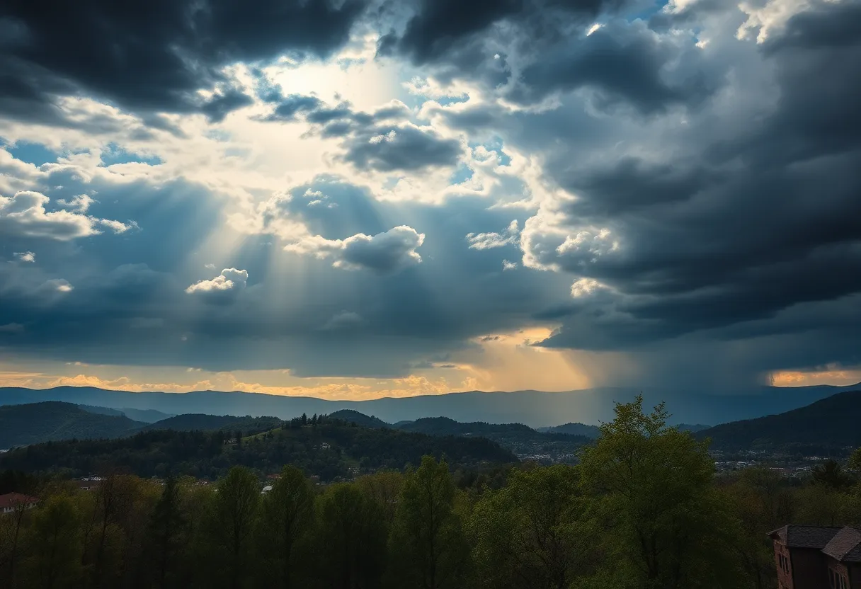 Scenic view of Asheville under changing weather conditions.