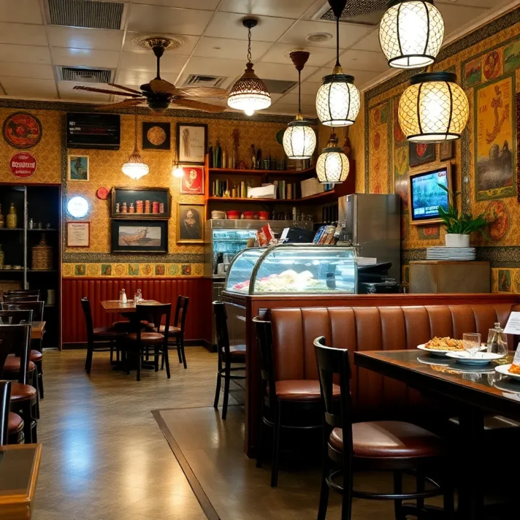 Interior of Baba Nahm restaurant showcasing seating and dishes