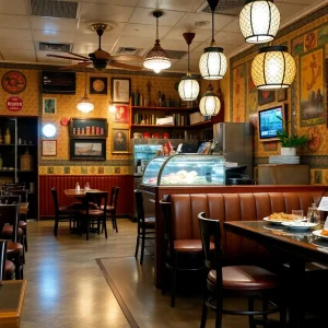 Interior of Baba Nahm restaurant showcasing seating and dishes