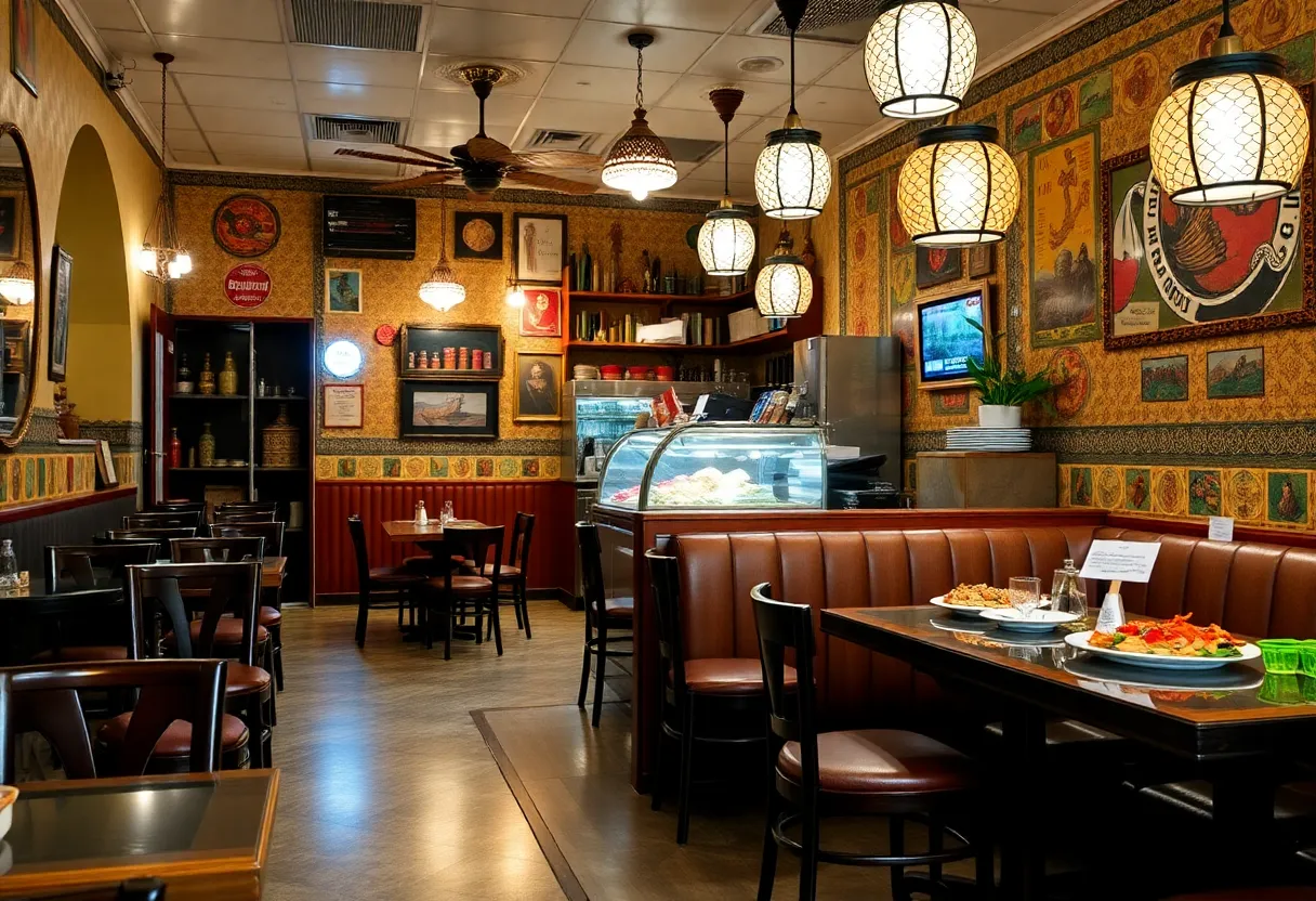 Interior of Baba Nahm restaurant showcasing seating and dishes