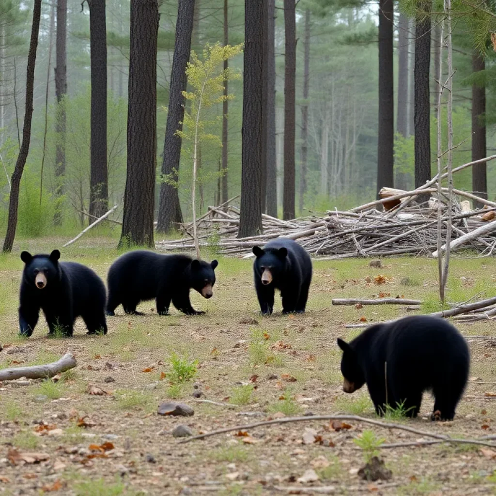 Black bears in a North Carolina forest post-hurricane