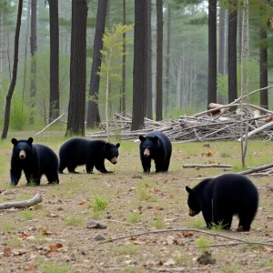 Black bears in a North Carolina forest post-hurricane