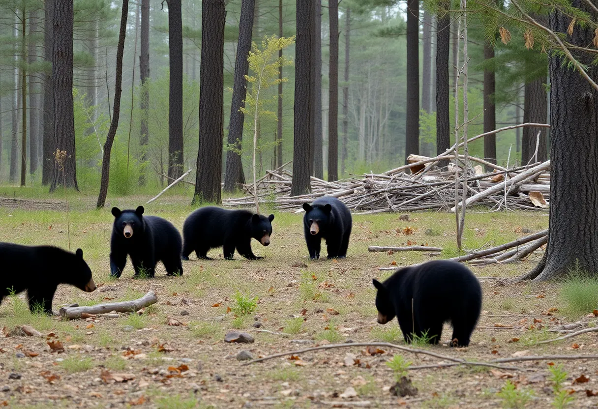 Black bears in a North Carolina forest post-hurricane