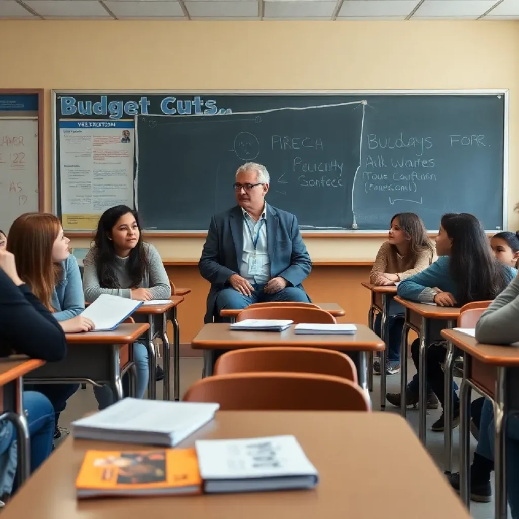 Classroom scene reflecting concerns over education budget cuts