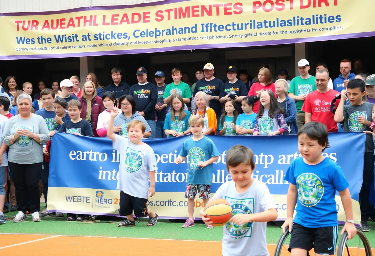 Participants and community members celebrating at the Buncombe County Special Olympics Spring Games