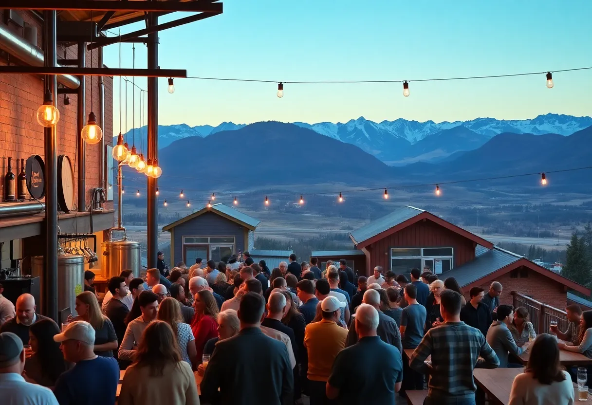People enjoying craft beer at Highland Brewing in Asheville