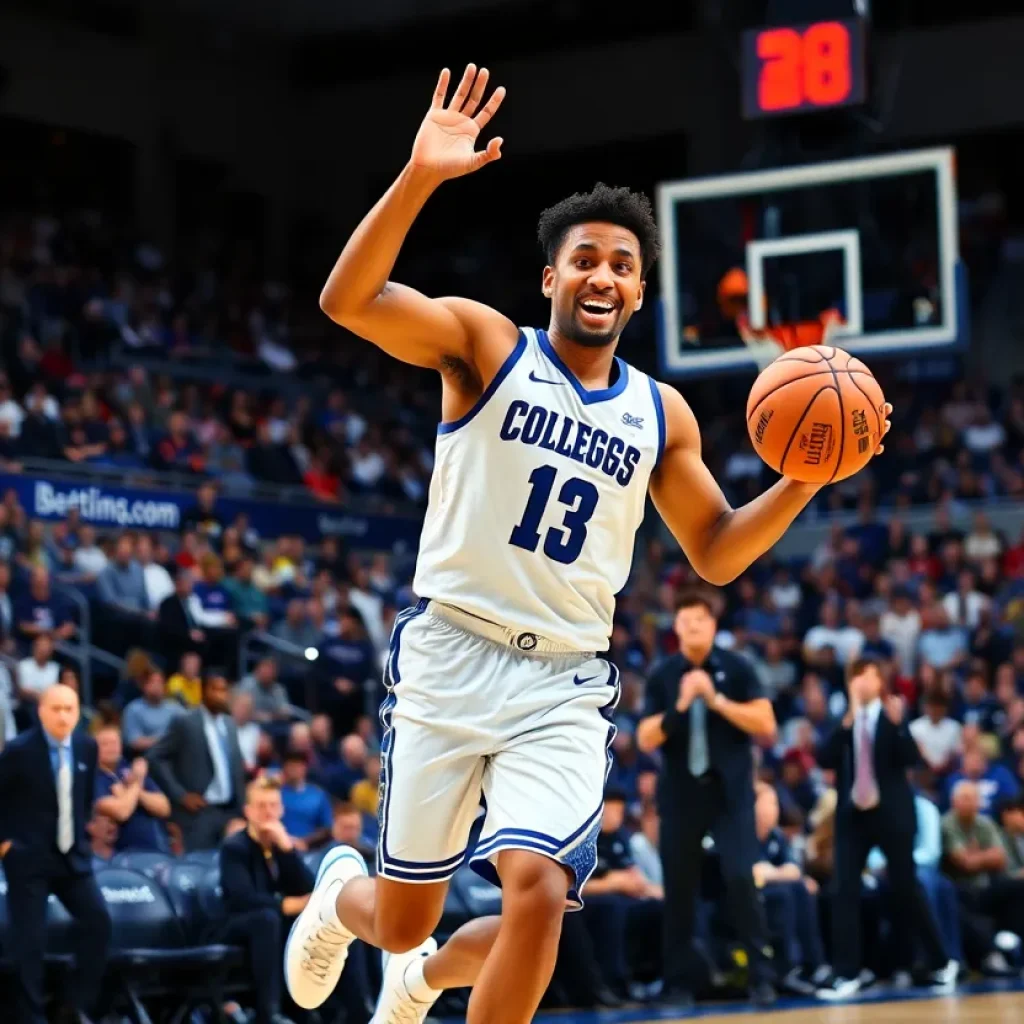 College basketball player in action during a game
