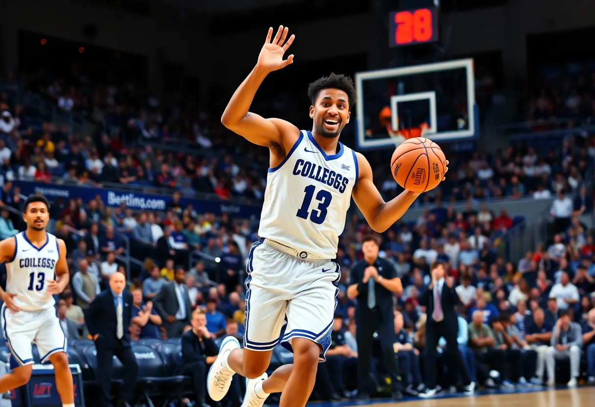 College basketball player in action during a game