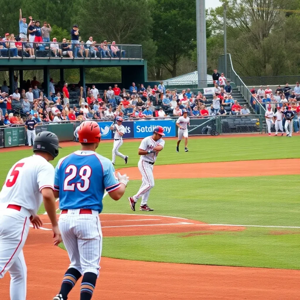 Players in action during a college baseball game.