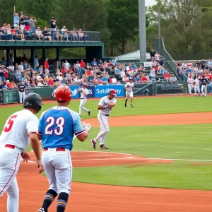 Players in action during a college baseball game.