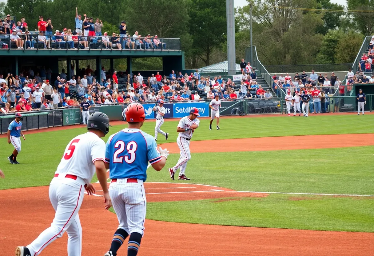 Players in action during a college baseball game.
