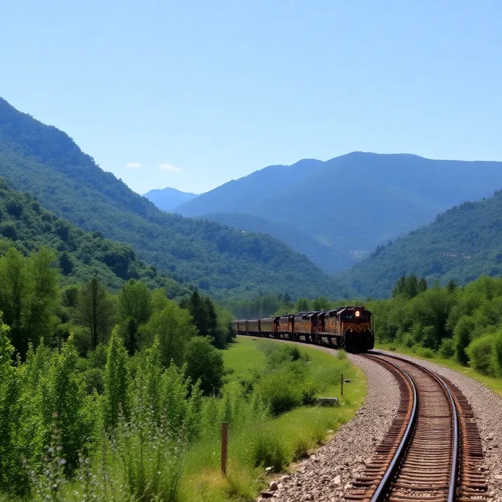 Freight train traveling through Asheville, NC