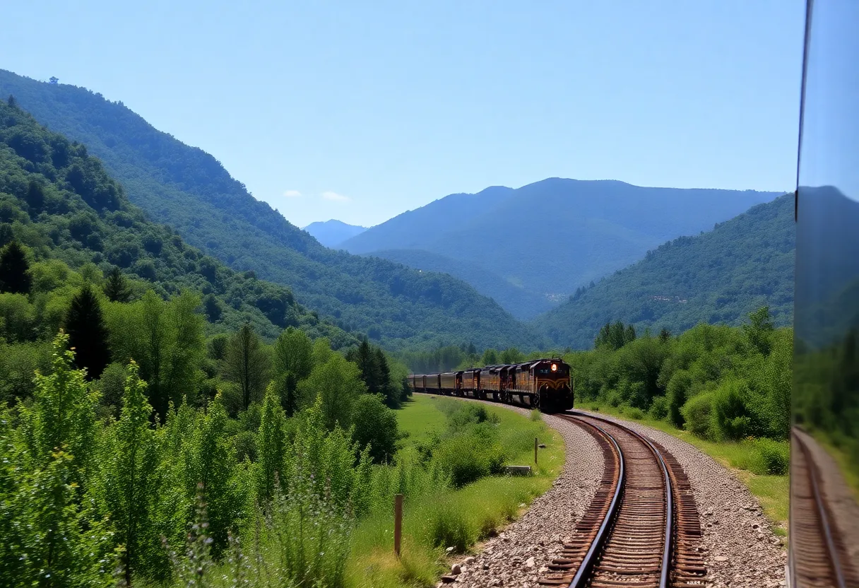 Freight train traveling through Asheville, NC