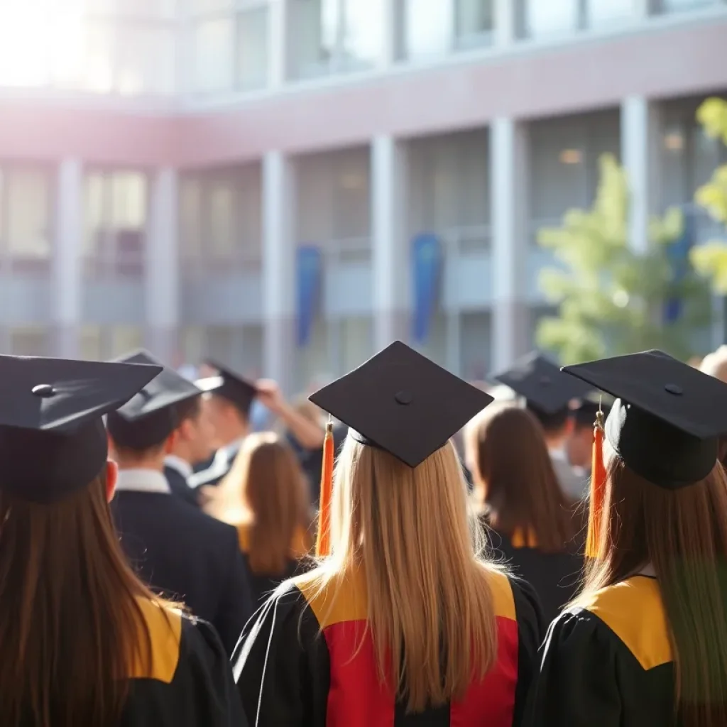 Graduates celebrating their achievements at a college graduation ceremony.