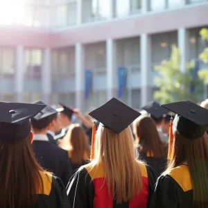 Graduates celebrating their achievements at a college graduation ceremony.