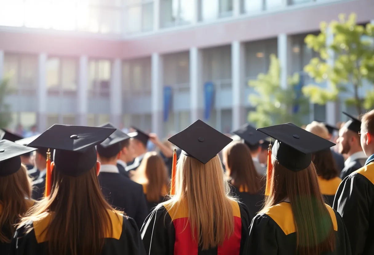 Graduates celebrating their achievements at a college graduation ceremony.
