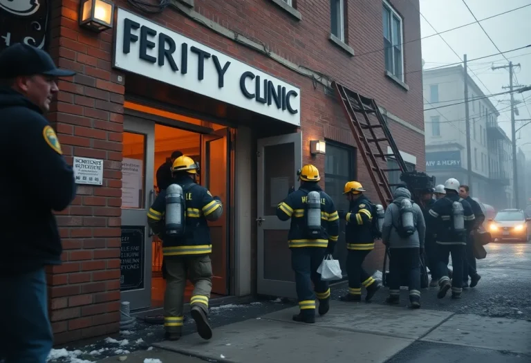 Emergency responders at a fertility clinic after an explosion