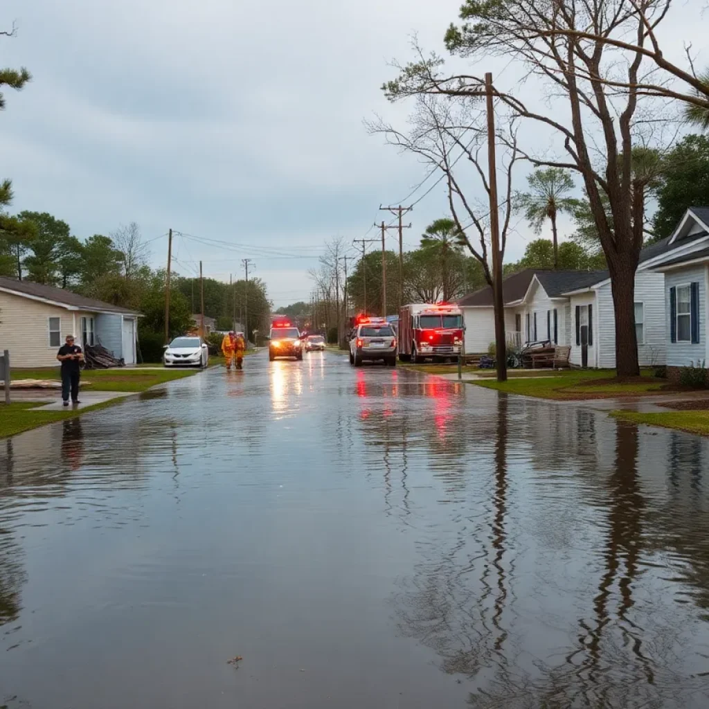 Flooded North Carolina street after Hurricane Helene