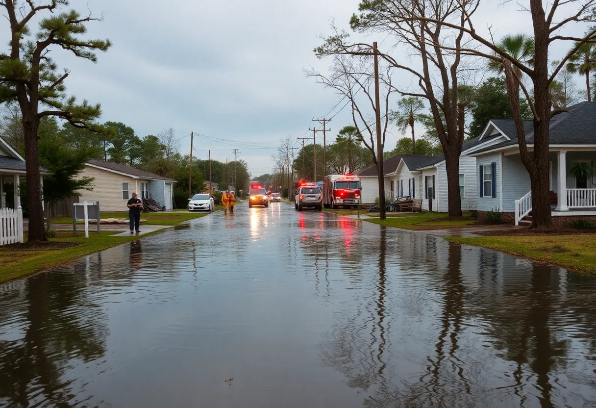 Flooded North Carolina street after Hurricane Helene