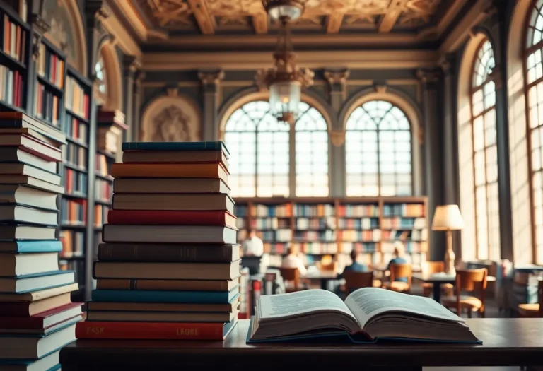 Interior view of a library showcasing books and reading areas.