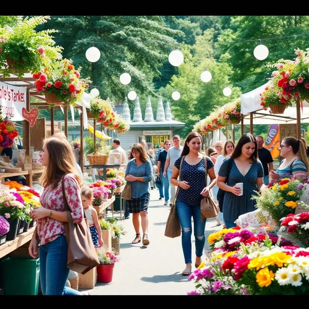 Families shopping at Mother's Day market in Asheville