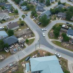 Aerial view of hurricane damage in North Carolina