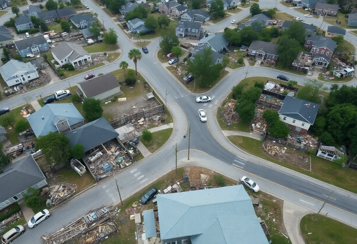 Aerial view of hurricane damage in North Carolina