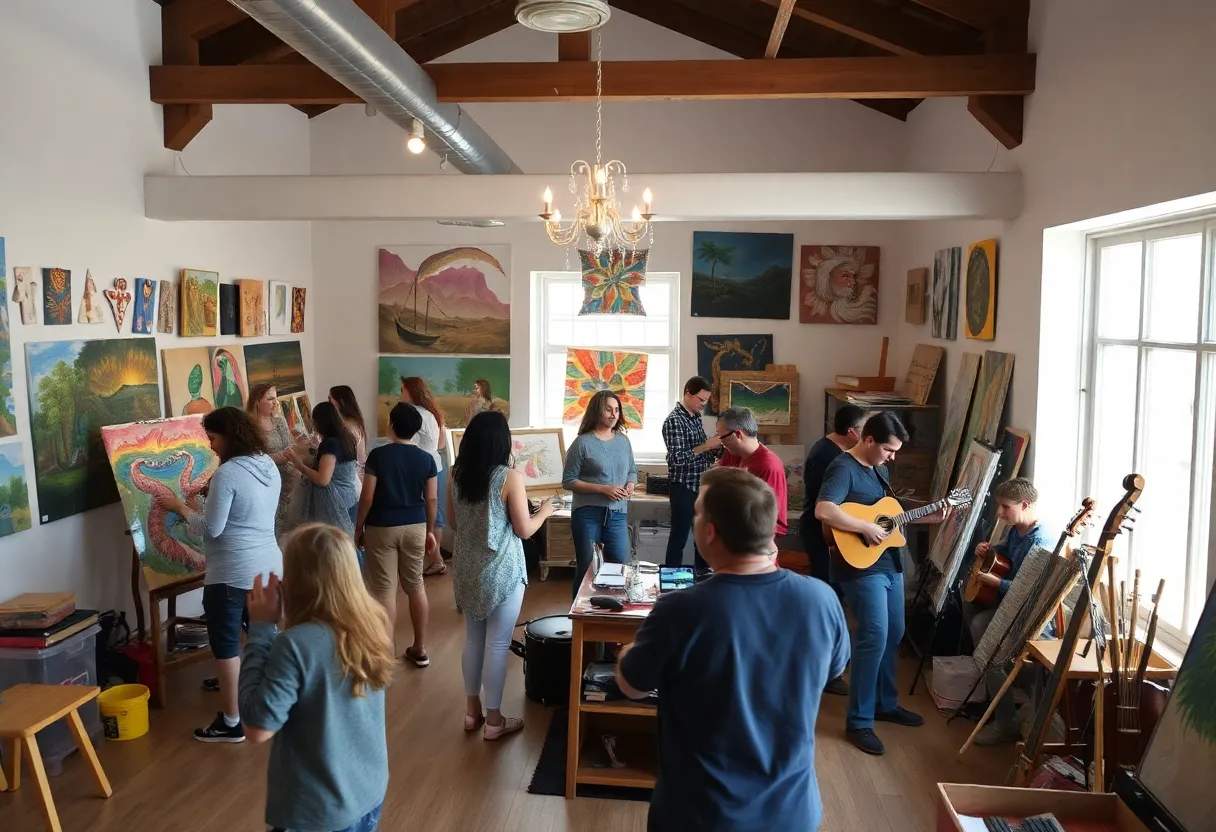 Diverse artists participating in creative programs at Open Hearts Art Center in Asheville.