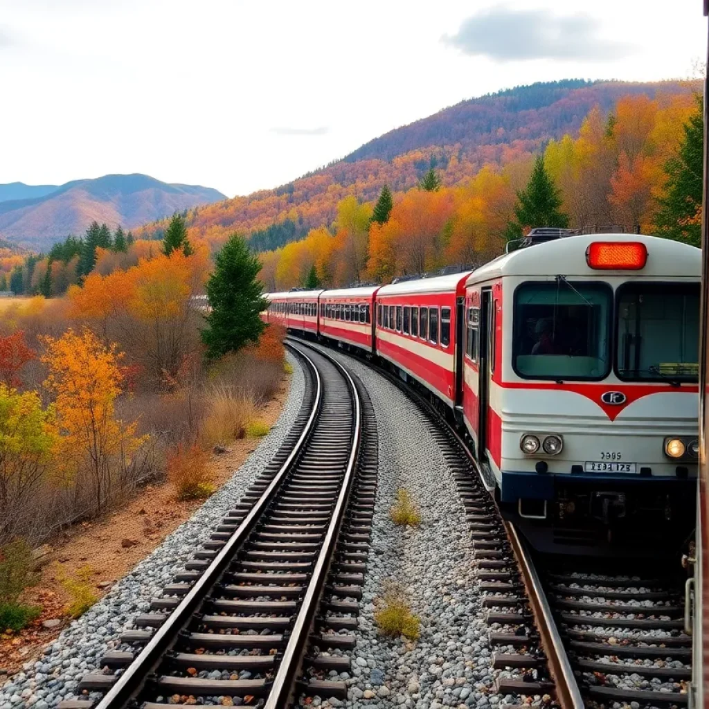 A train on the restored railway line in Asheville, North Carolina.