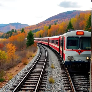 A train on the restored railway line in Asheville, North Carolina.