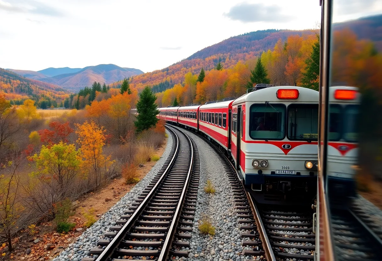 A train on the restored railway line in Asheville, North Carolina.