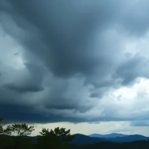 Dark storm clouds over the mountains in North Carolina