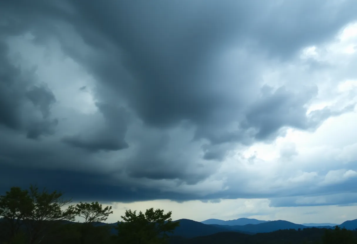 Dark storm clouds over the mountains in North Carolina
