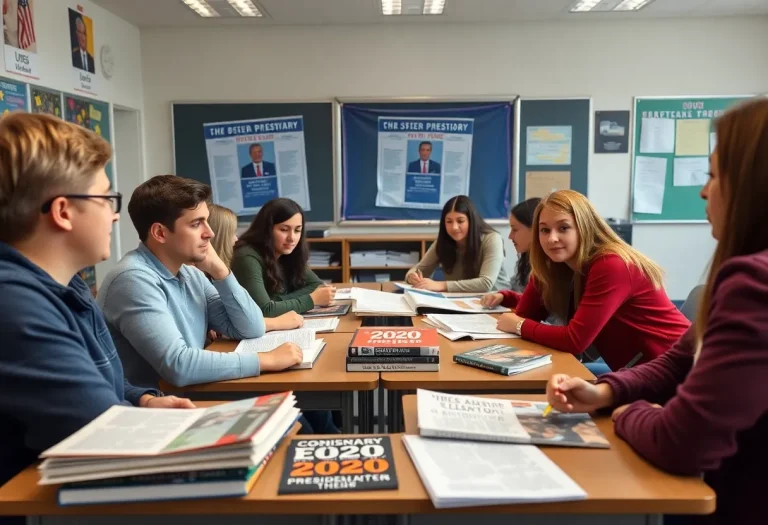 Students engaging in a classroom discussion about conspiracy theories related to elections