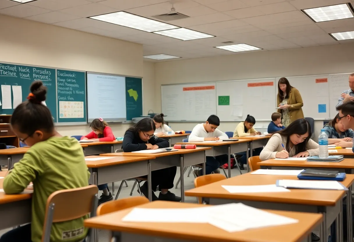 Students participating in End-Of-Grade testing in a classroom