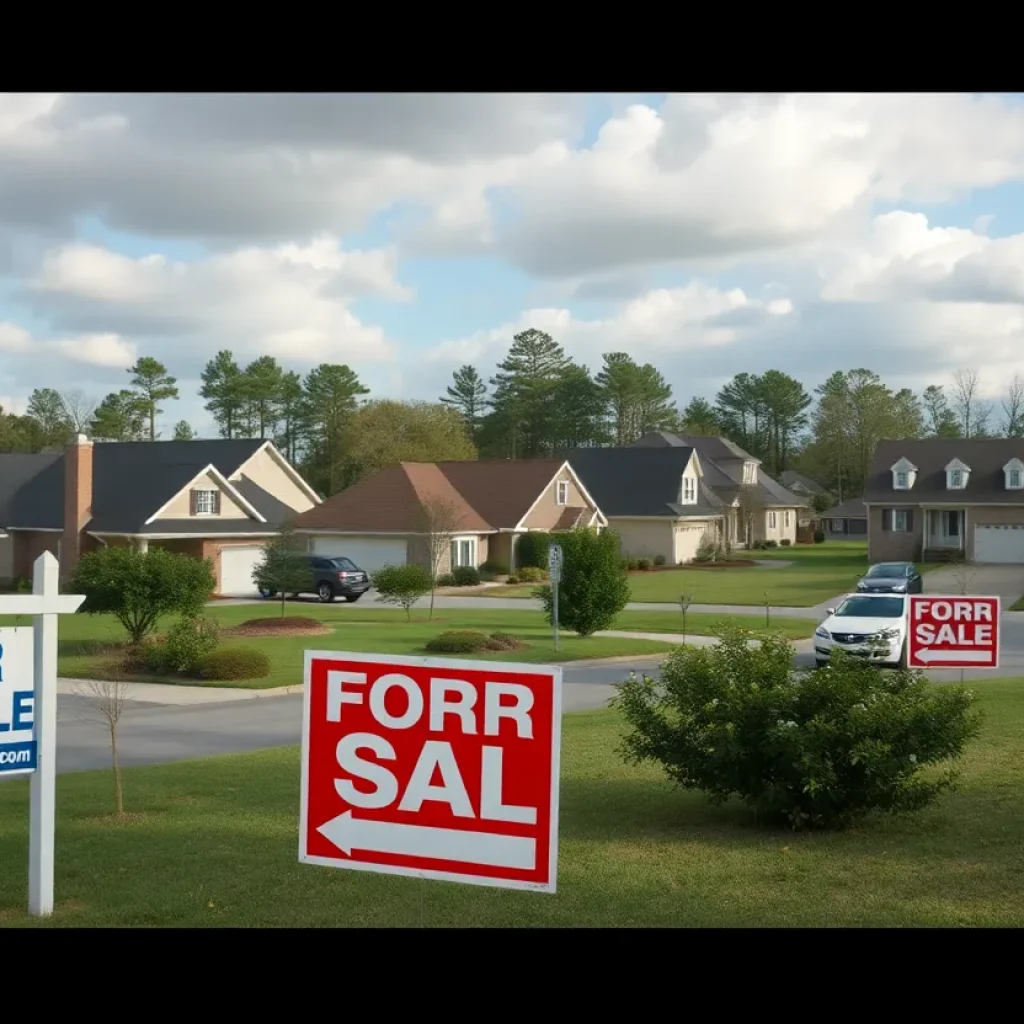 Suburban neighborhood in North Carolina with homes for sale