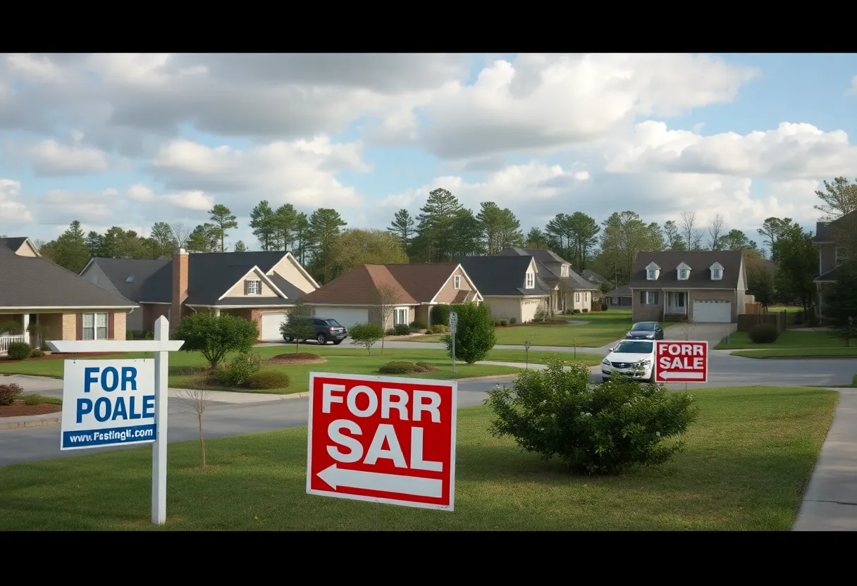 Suburban neighborhood in North Carolina with homes for sale
