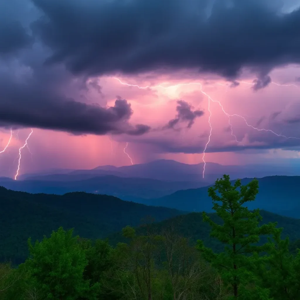 Dramatic thunderstorm over the Appalachian Mountains