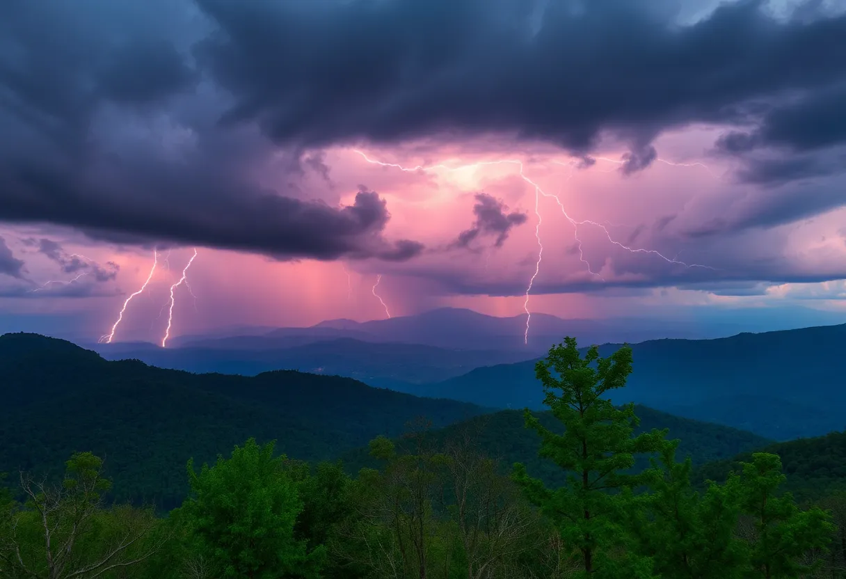 Dramatic thunderstorm over the Appalachian Mountains