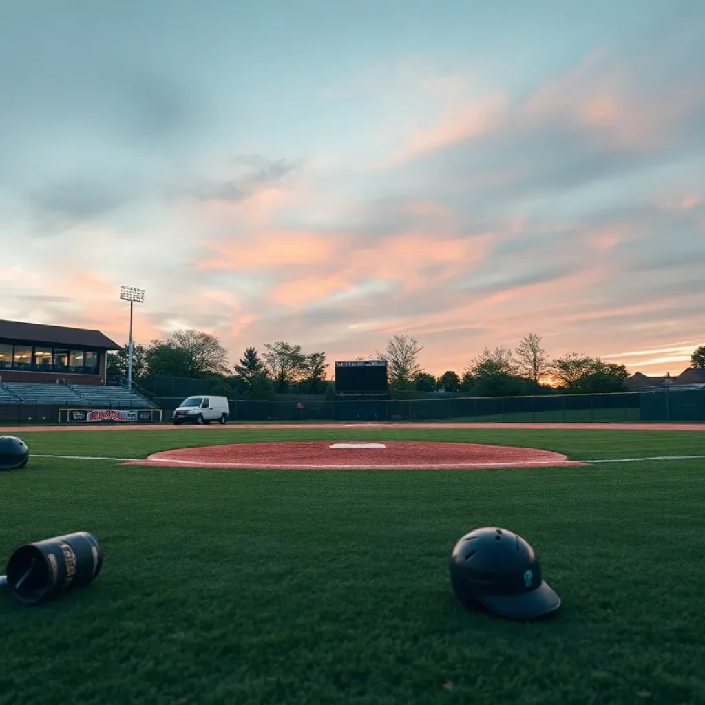 Baseball field at UNC Asheville during sunset