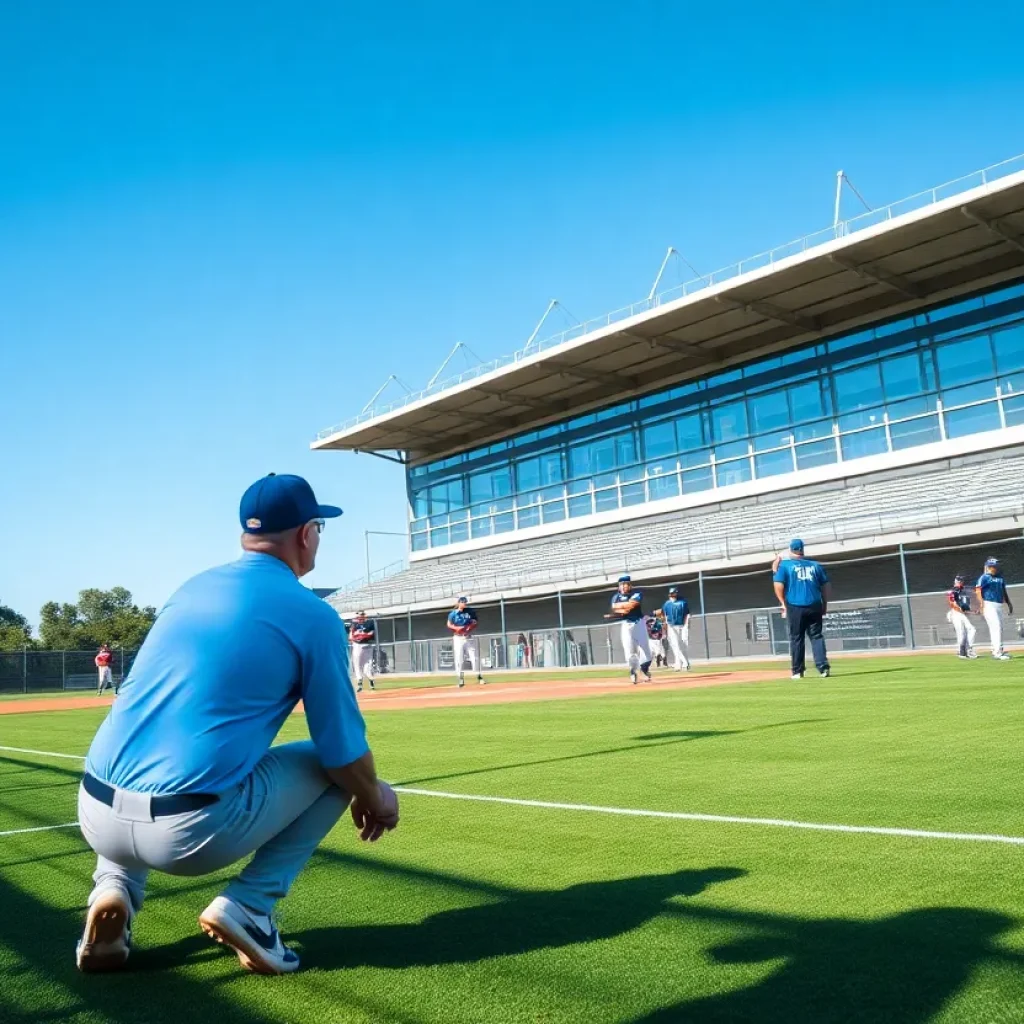 UNC Asheville baseball team practicing on the field