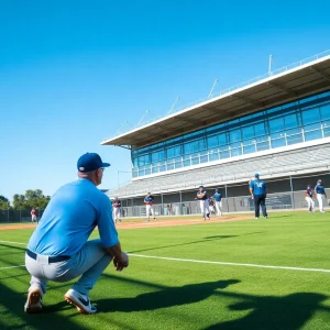 UNC Asheville baseball team practicing on the field
